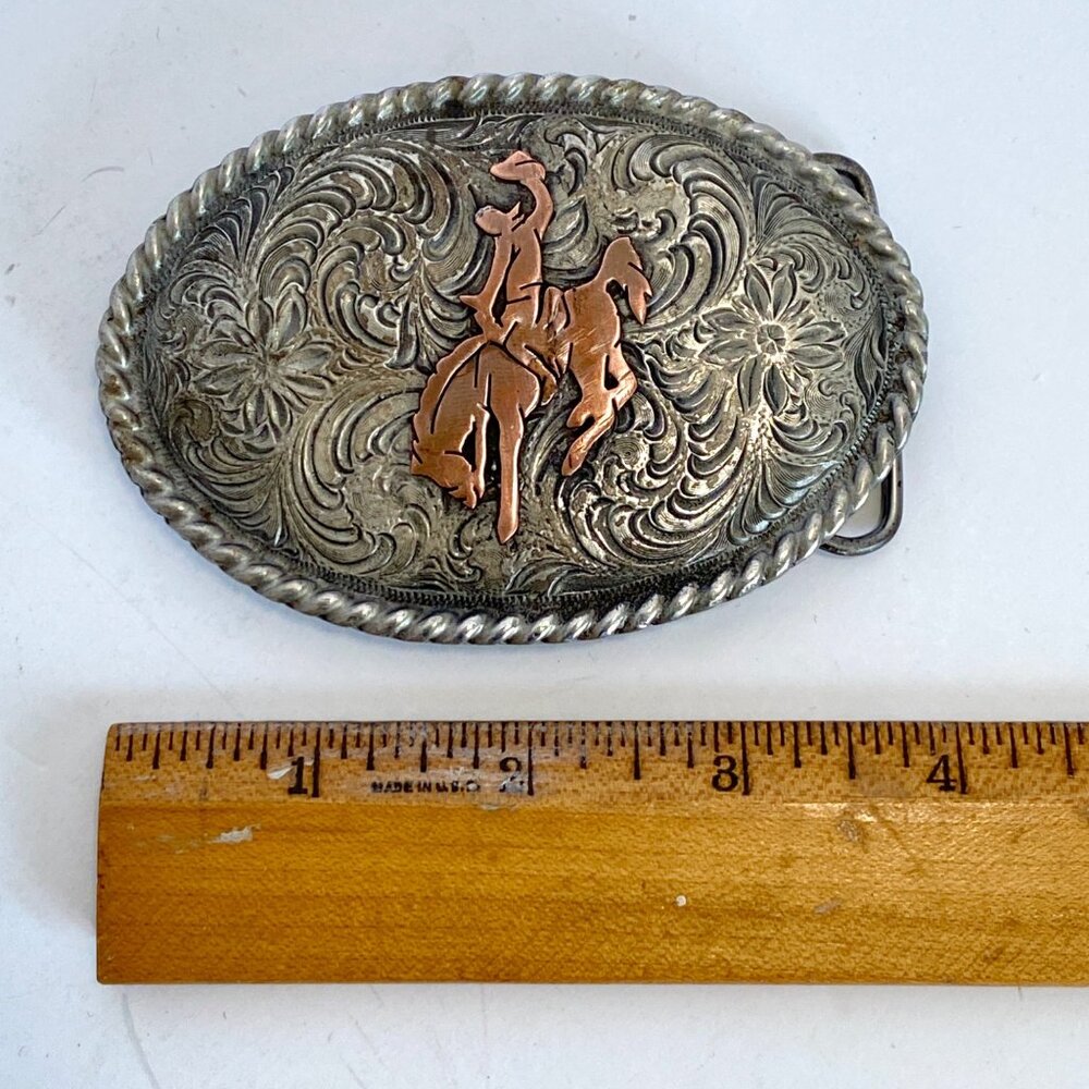 Rodeo Rider Colorado Silver Star Bucking Bronco USA Pewter Copper Belt Buckle - Picture 7 of 8